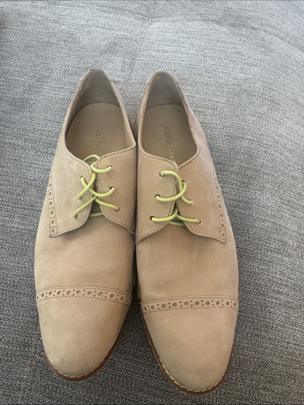Cole Haan Tan Nude Cap Toe Oxford Shoes Neon Laces Size 9.5